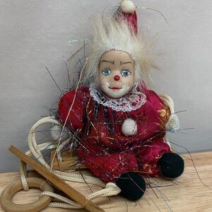 Vintage Clown Doll on Swing 6”